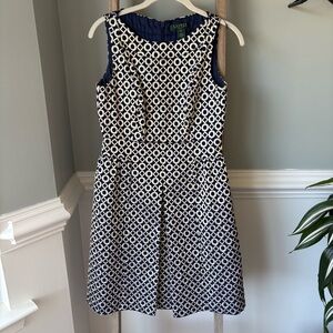 LAUREN Ralph Lauren Blue & Gold A Line Sleeveless Dress Size 6P - 1690